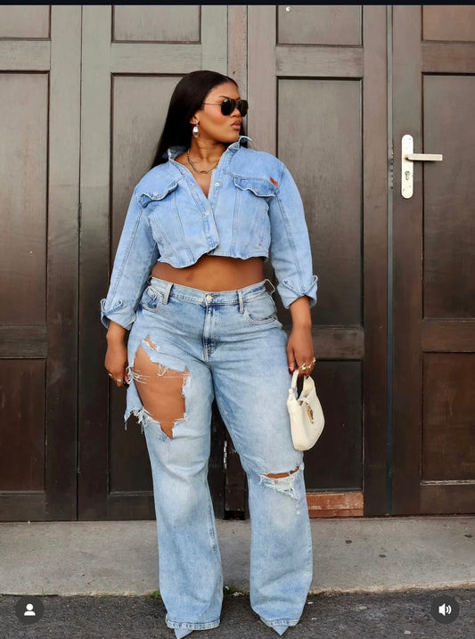 Distressed High-Waist Straight-Leg Jeans
